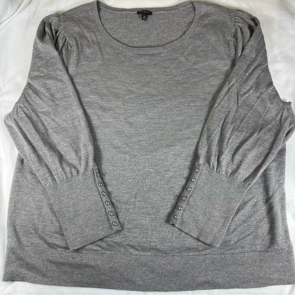 Talbots Merino Wool Blend 3/4 Sleeve Round Neck Sweater Grey Silver Metallic 3X